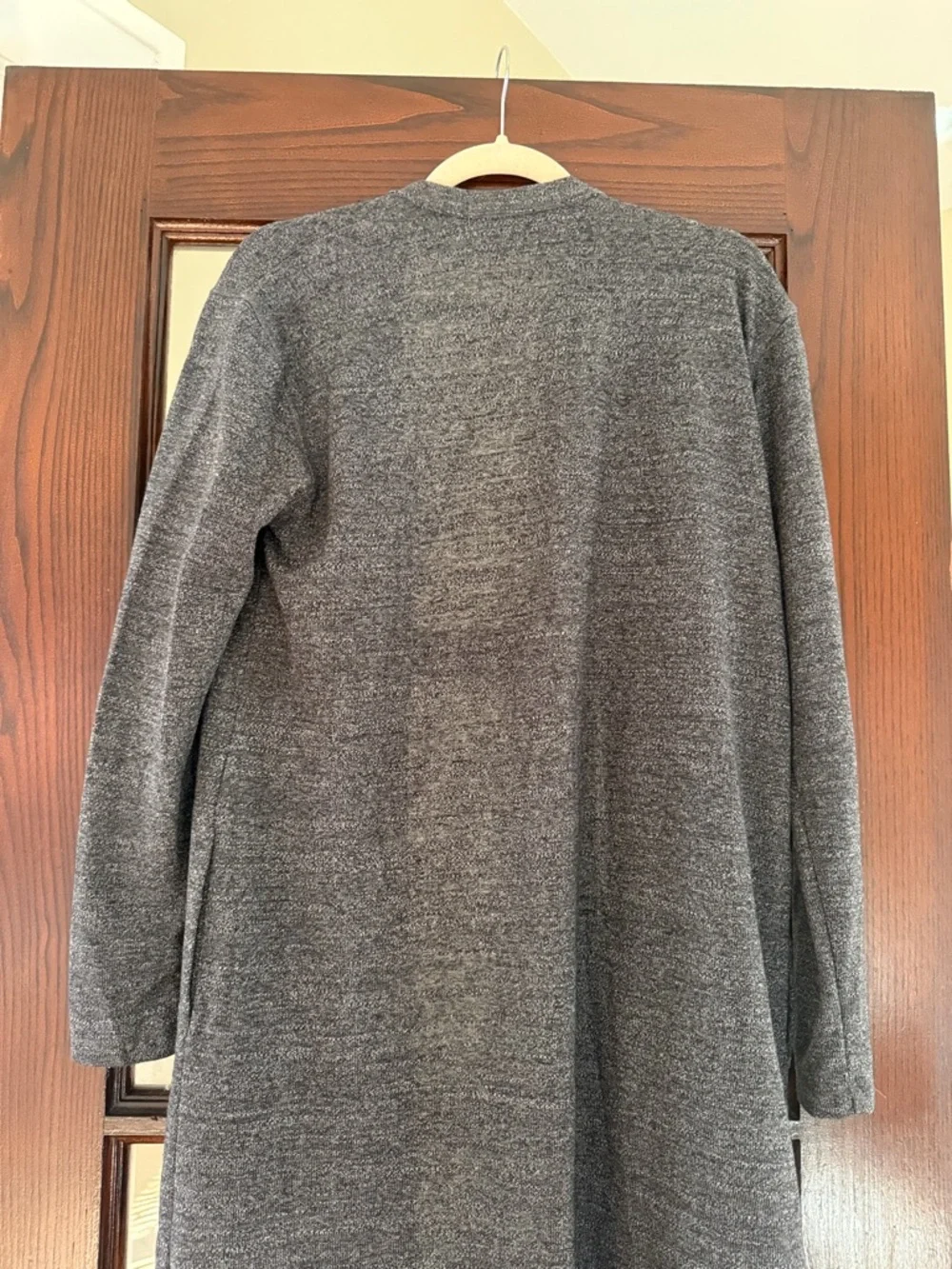 Long Open-Front Duster Cardigan in Heather Gray - Picture 5 of 6